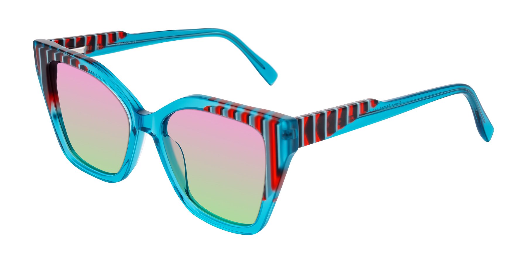 Angle of Zimme in Blue Fizz with Pink / Green Gradient Lenses