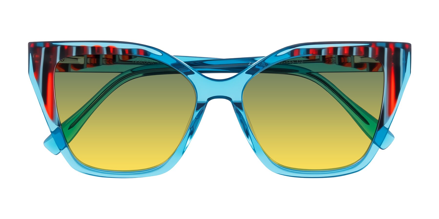 Folded Front of Zimme in Blue Fizz with Green / Yellow Gradient Lenses