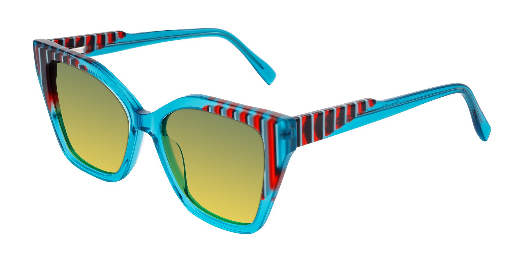 Angle of Zimme in Blue Fizz with Green / Yellow Gradient Lenses