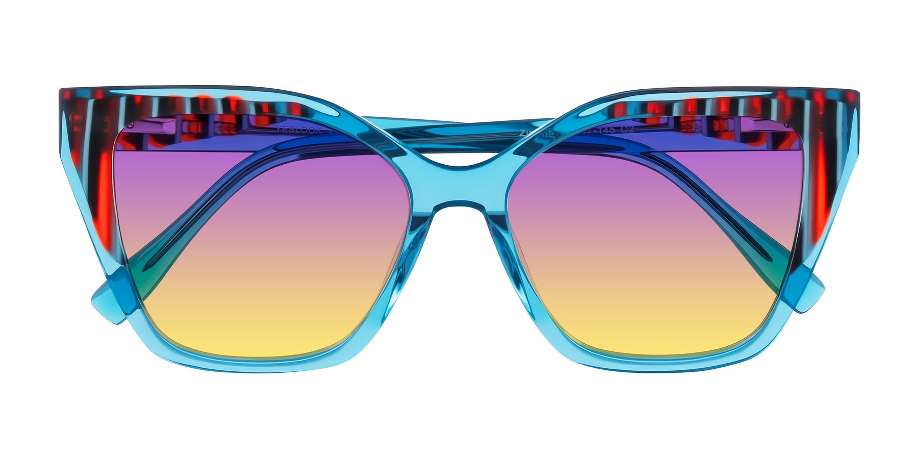 Folded Front of Zimme in Blue Fizz with Purple / Yellow Gradient Lenses