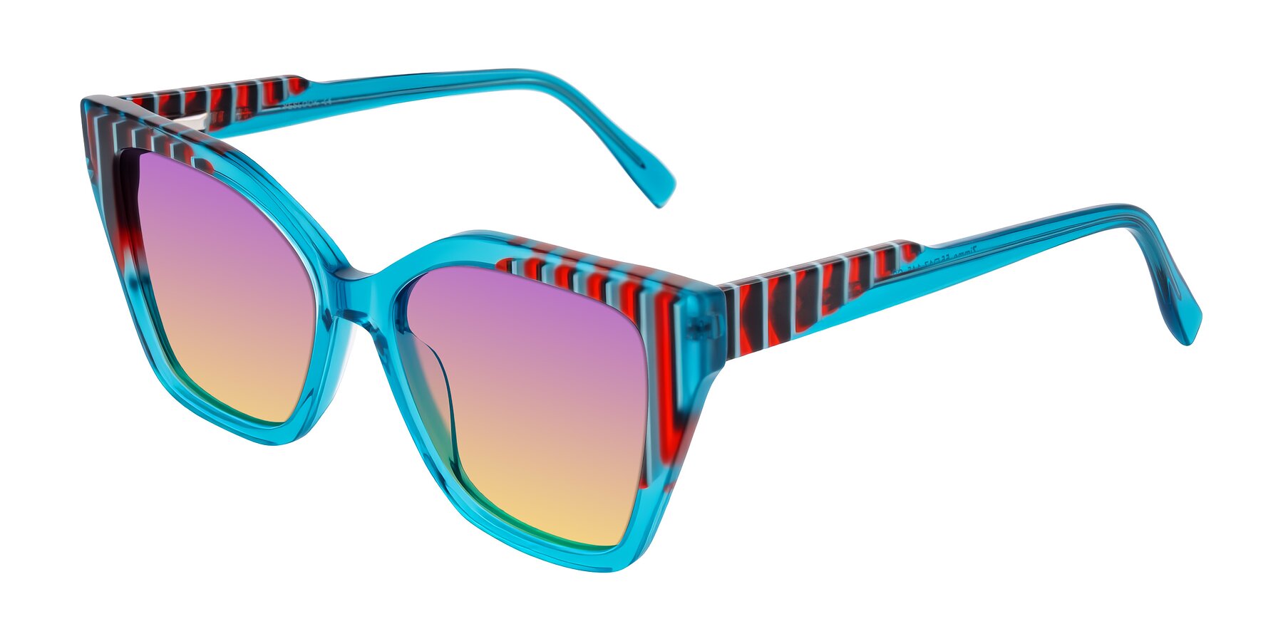 Angle of Zimme in Blue Fizz with Purple / Yellow Gradient Lenses