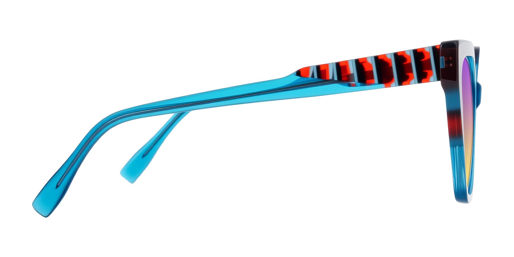 Side of Zimme in Blue Fizz with Purple / Yellow Gradient Lenses