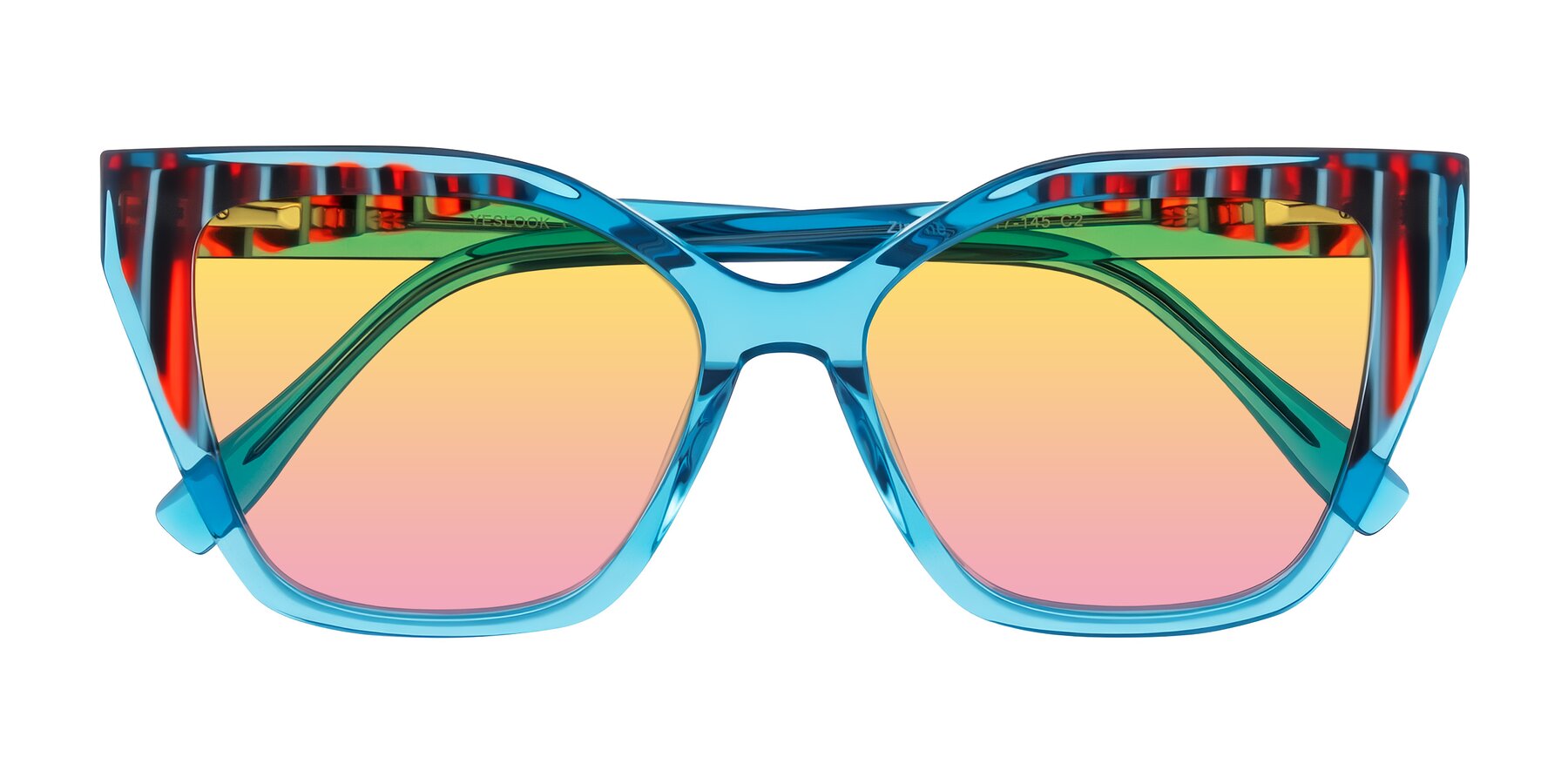 Folded Front of Zimme in Blue Fizz with Yellow / Pink Gradient Lenses