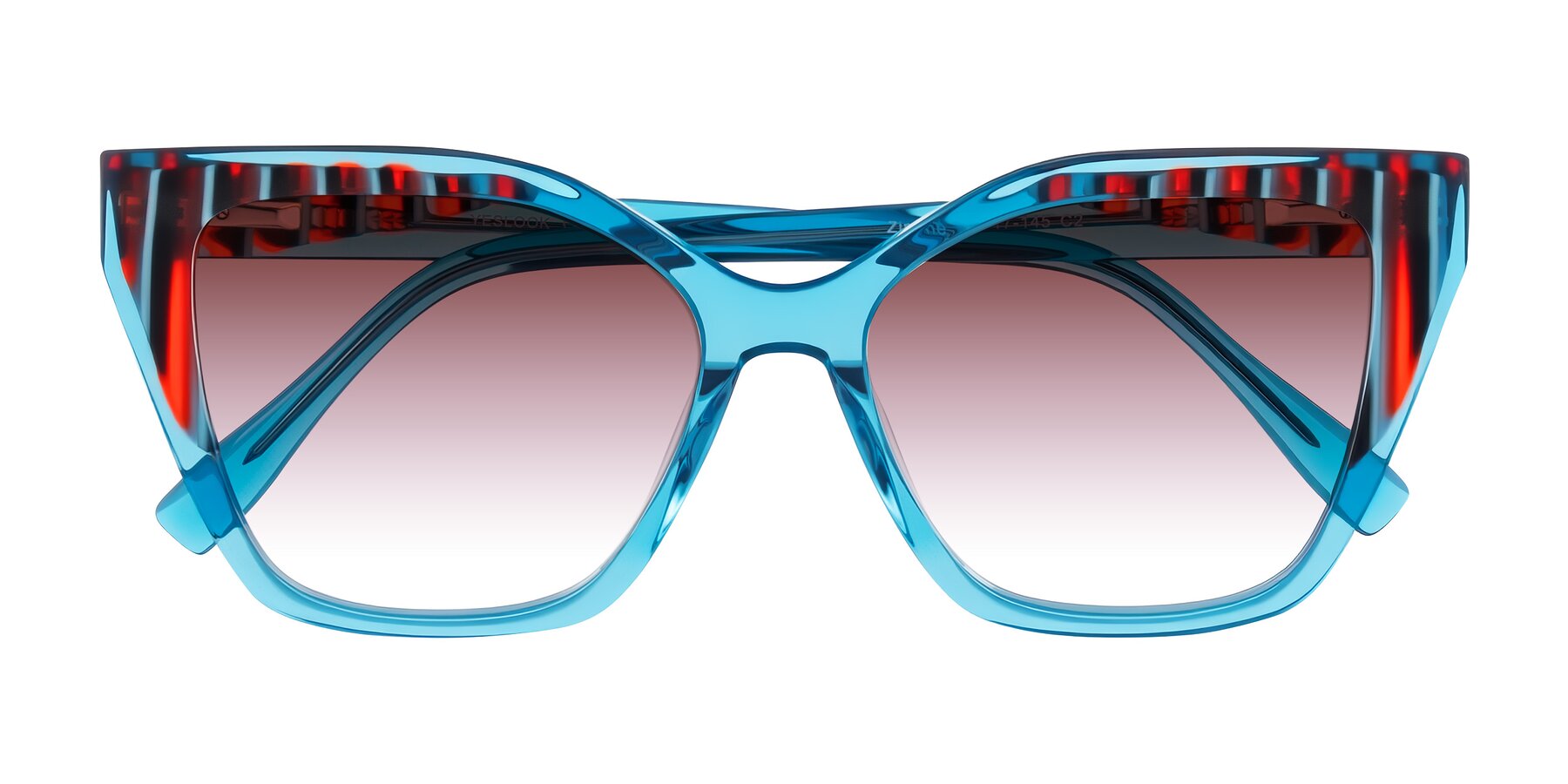 Folded Front of Zimme in Blue Fizz with Garnet Gradient Lenses