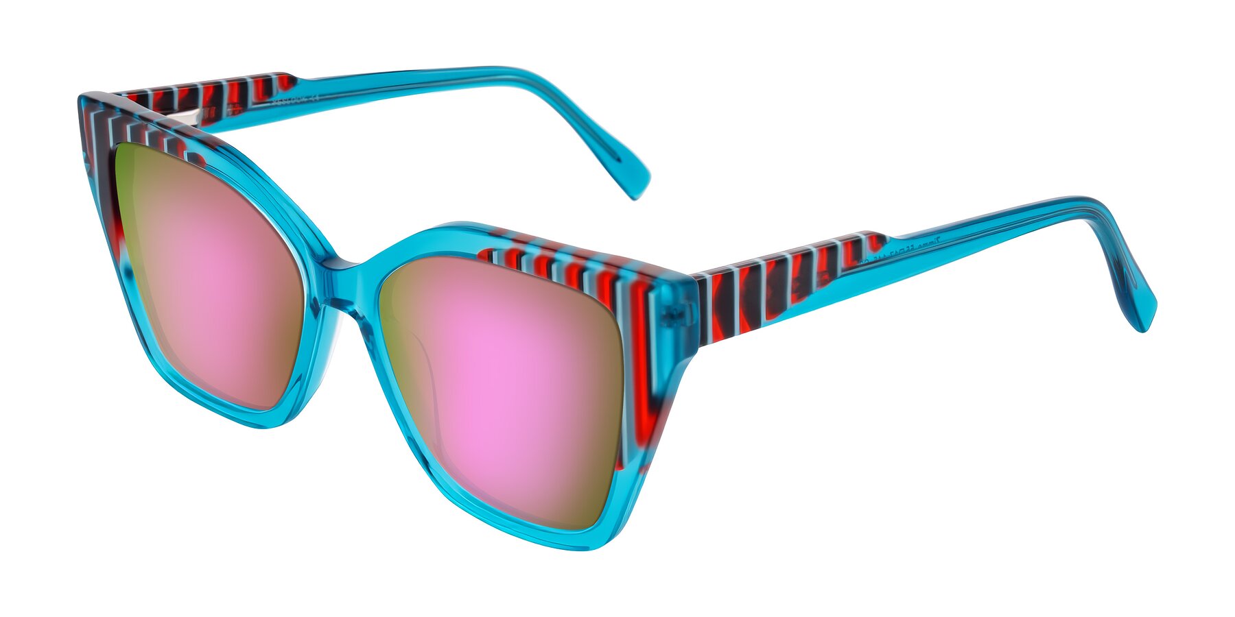 Angle of Zimme in Blue Fizz with Pink Mirrored Lenses