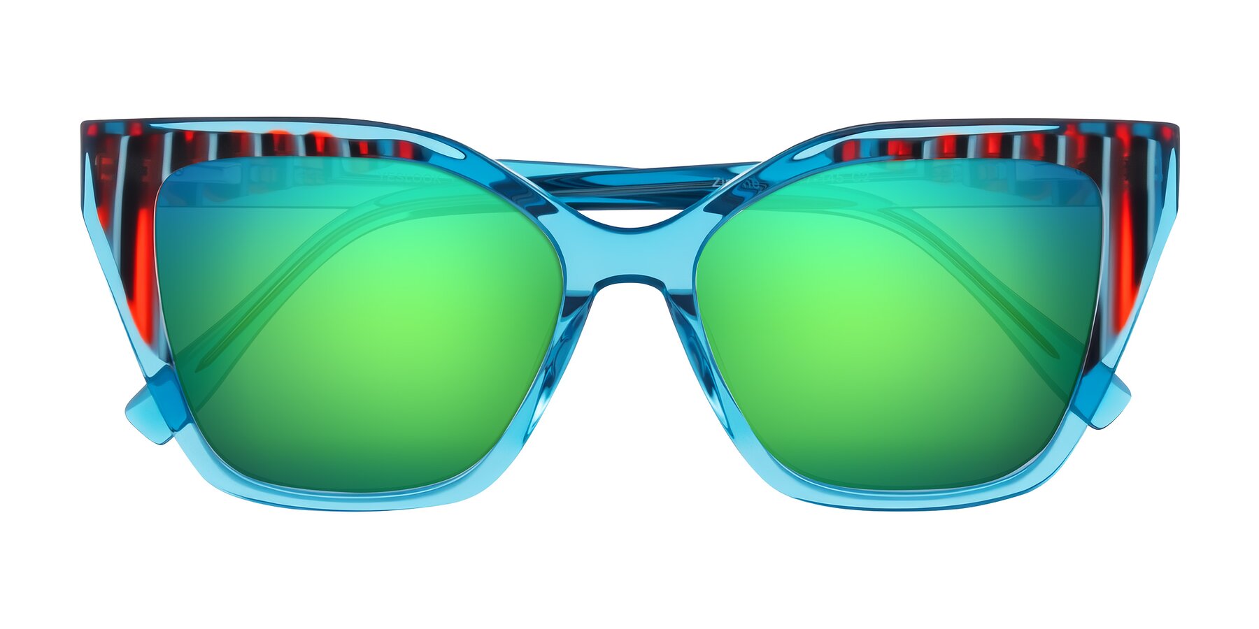 Folded Front of Zimme in Blue Fizz with Green Mirrored Lenses