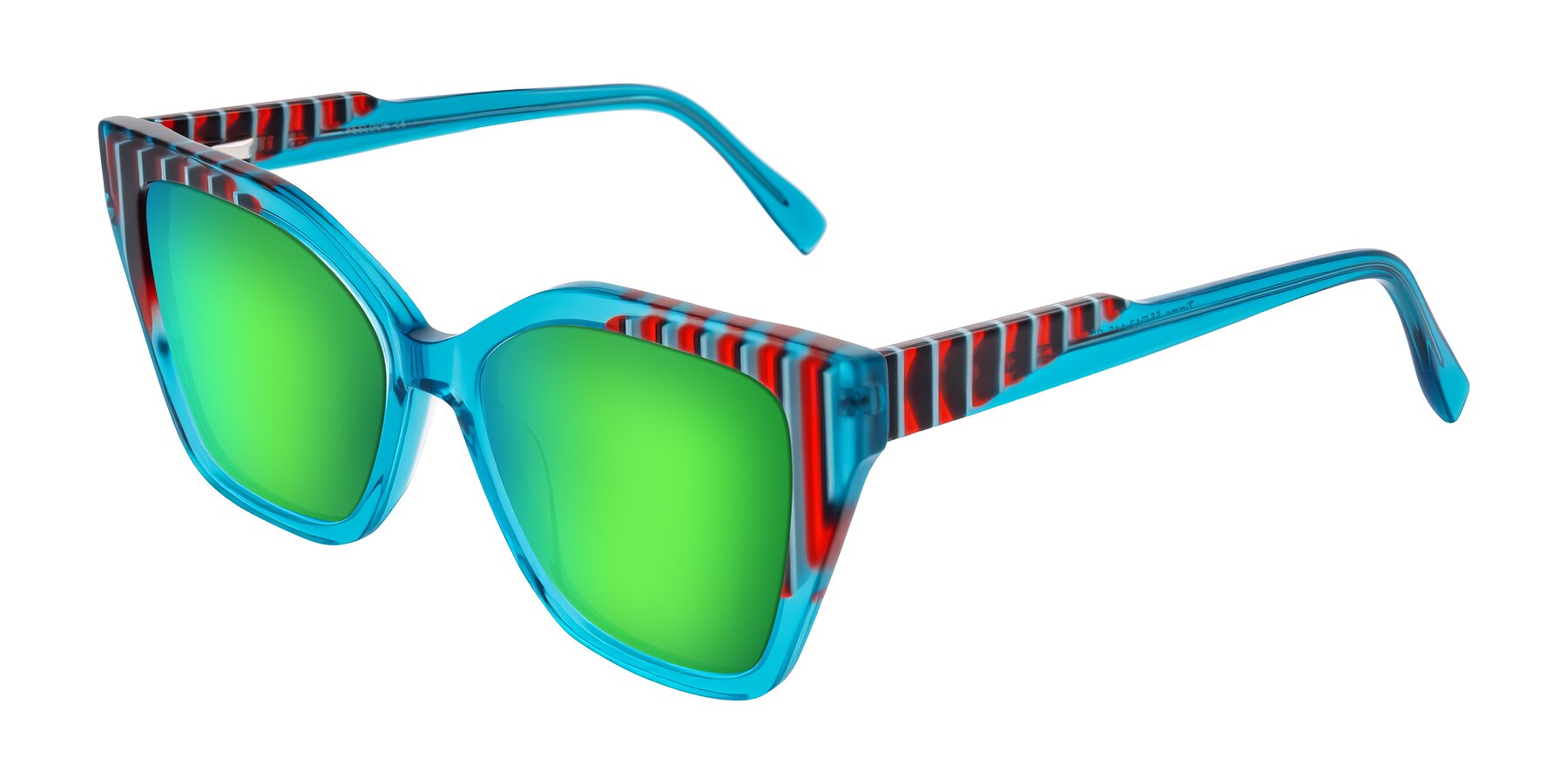 Angle of Zimme in Blue Fizz with Green Mirrored Lenses