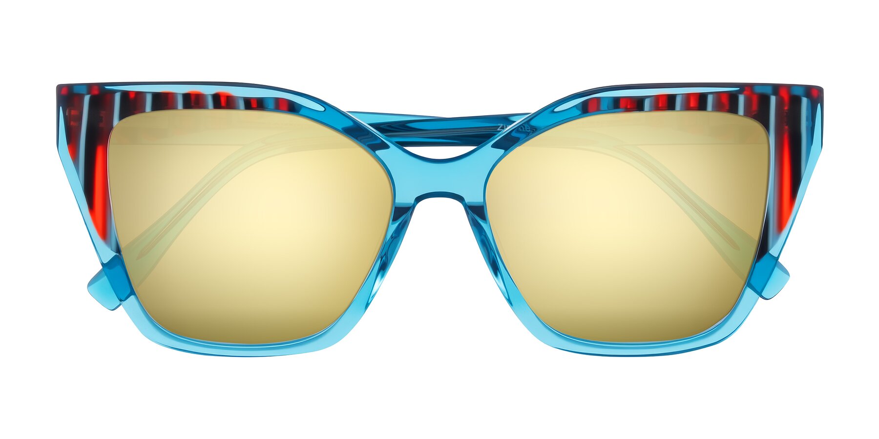 Folded Front of Zimme in Blue Fizz with Gold Mirrored Lenses