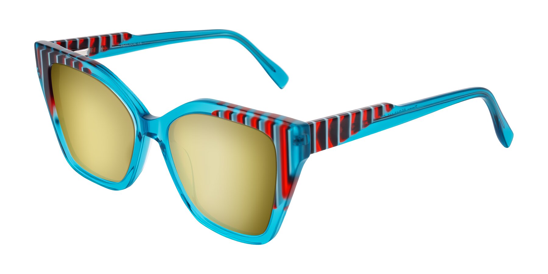 Angle of Zimme in Blue Fizz with Gold Mirrored Lenses