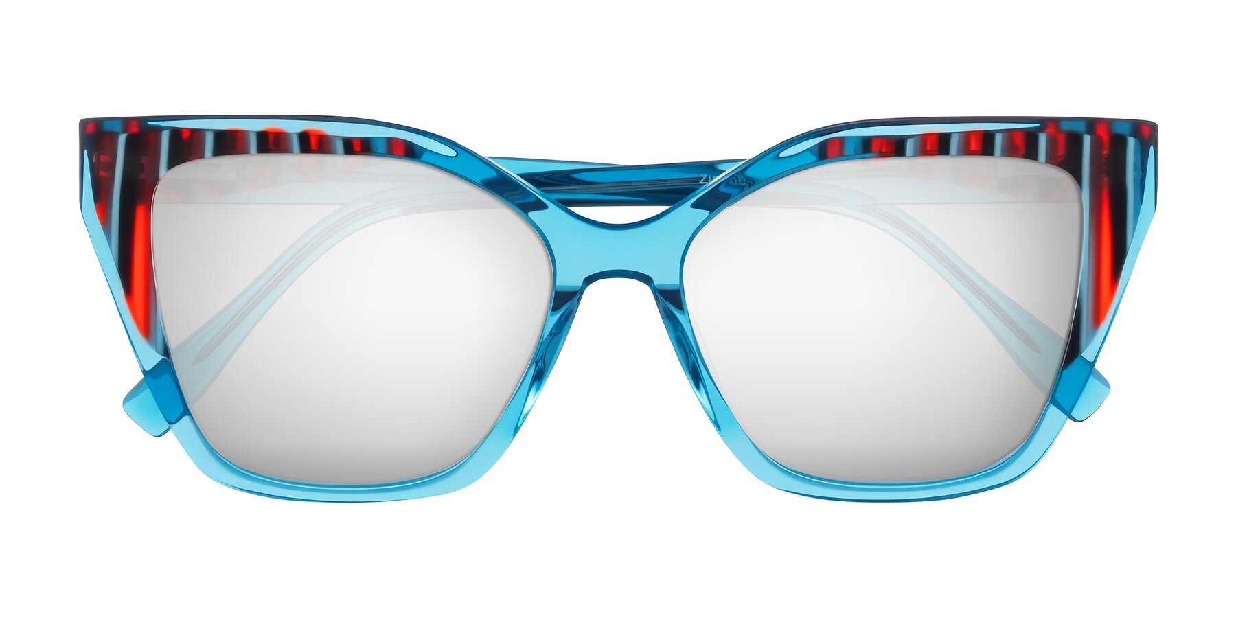 Folded Front of Zimme in Blue Fizz with Silver Mirrored Lenses