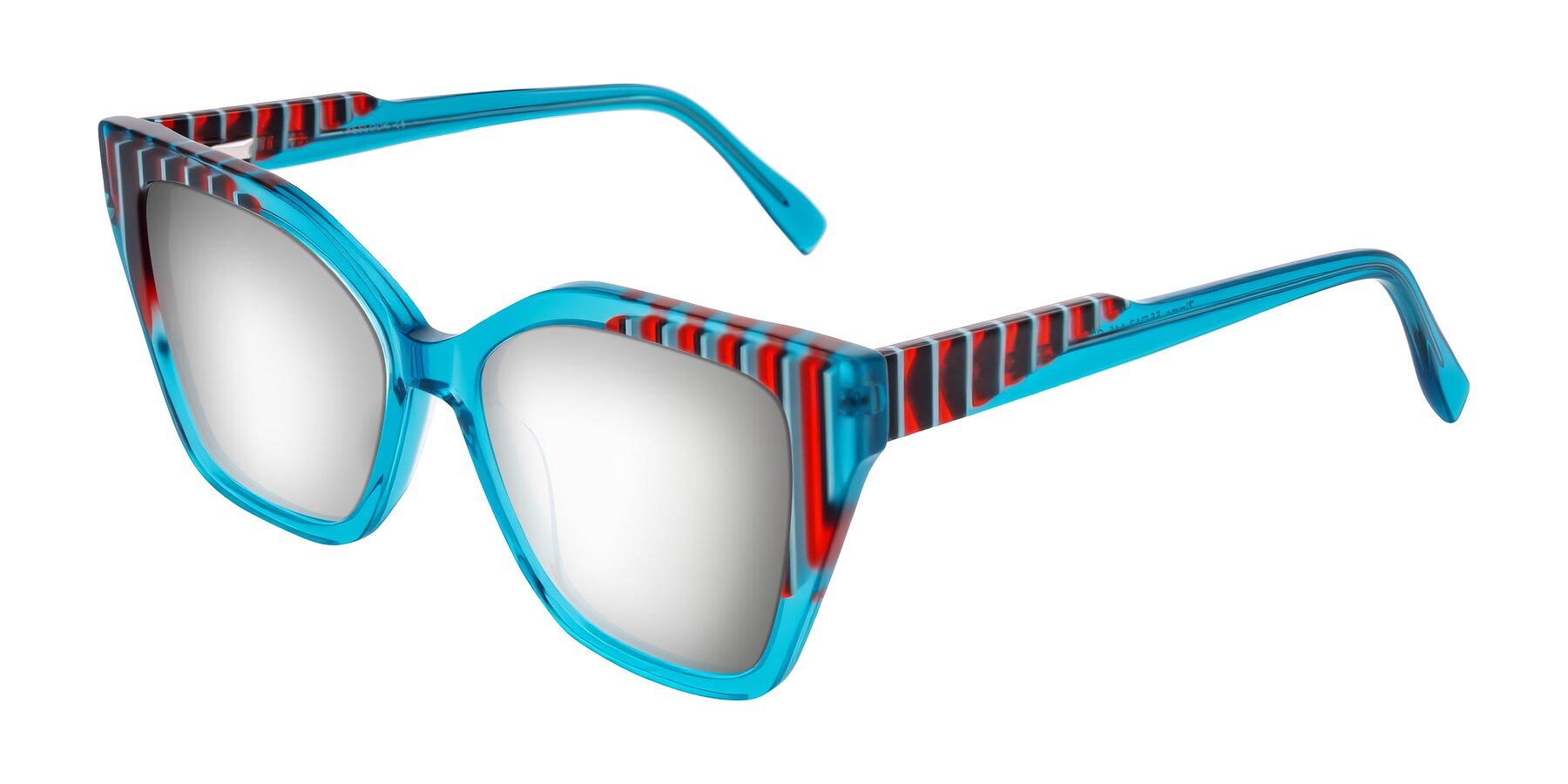 Angle of Zimme in Blue Fizz with Silver Mirrored Lenses