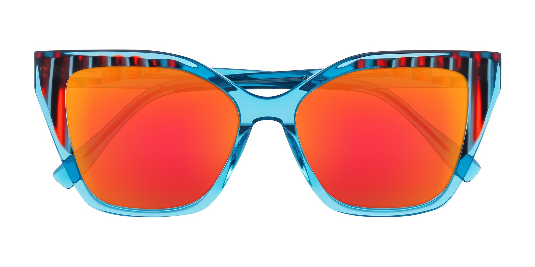 Folded Front of Zimme in Blue Fizz with Red Gold Mirrored Lenses