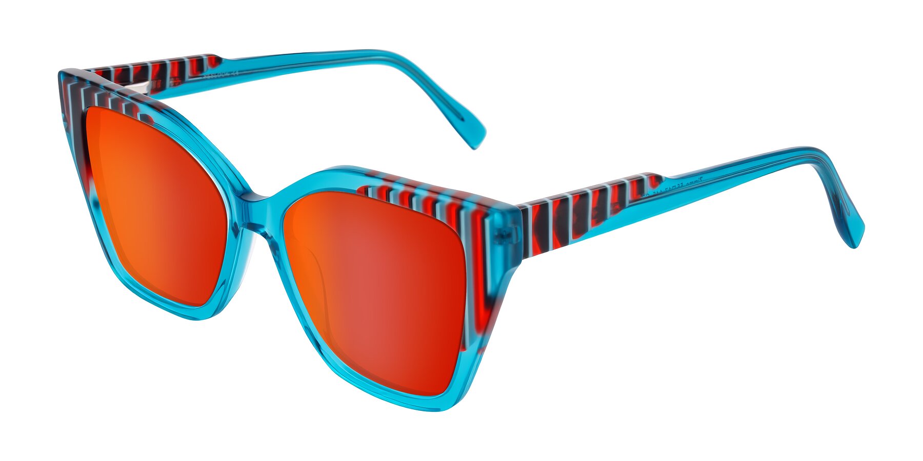 Angle of Zimme in Blue Fizz with Red Gold Mirrored Lenses