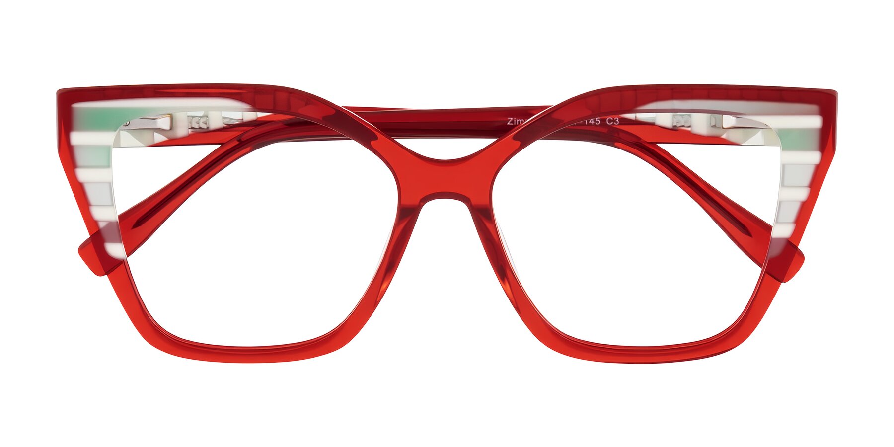 Folded Front of Zimme in Cherry Pop with Clear Eyeglass Lenses