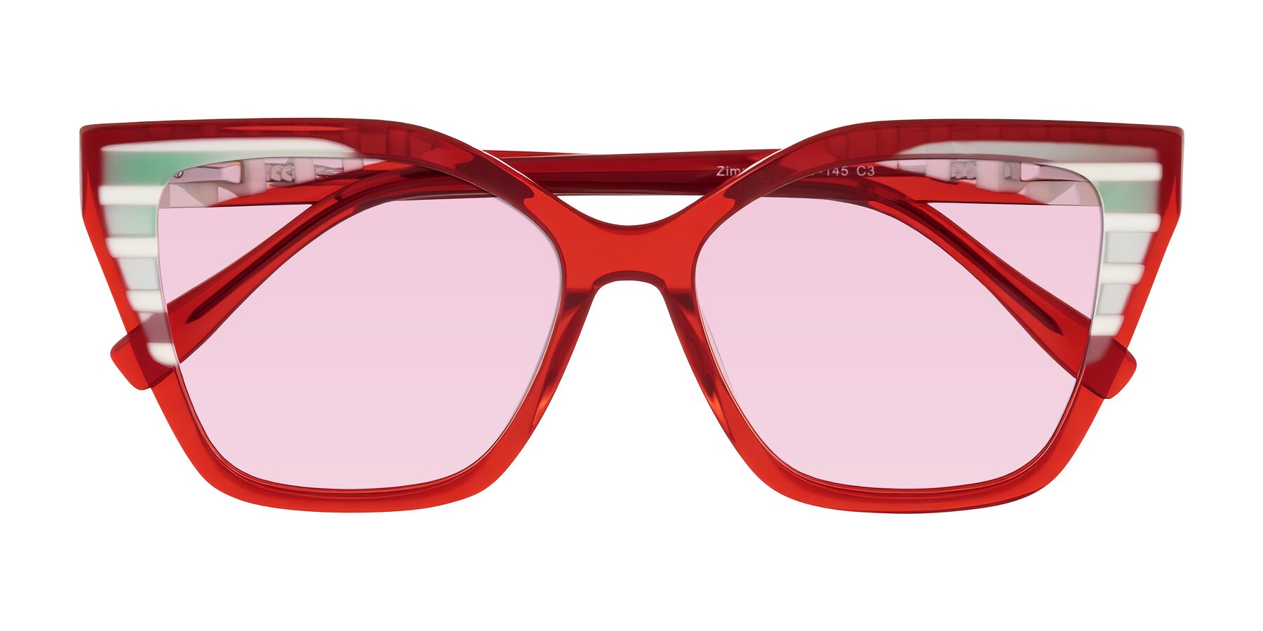 Folded Front of Zimme in Cherry Pop with Light Pink Tinted Lenses