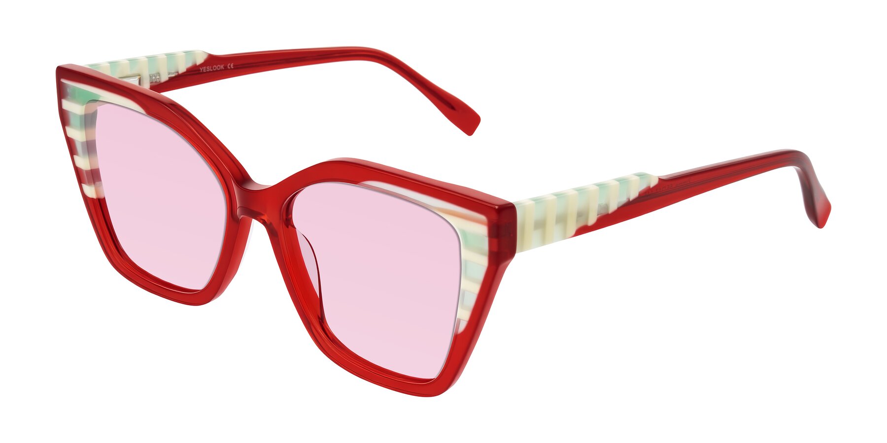 Angle of Zimme in Cherry Pop with Light Pink Tinted Lenses