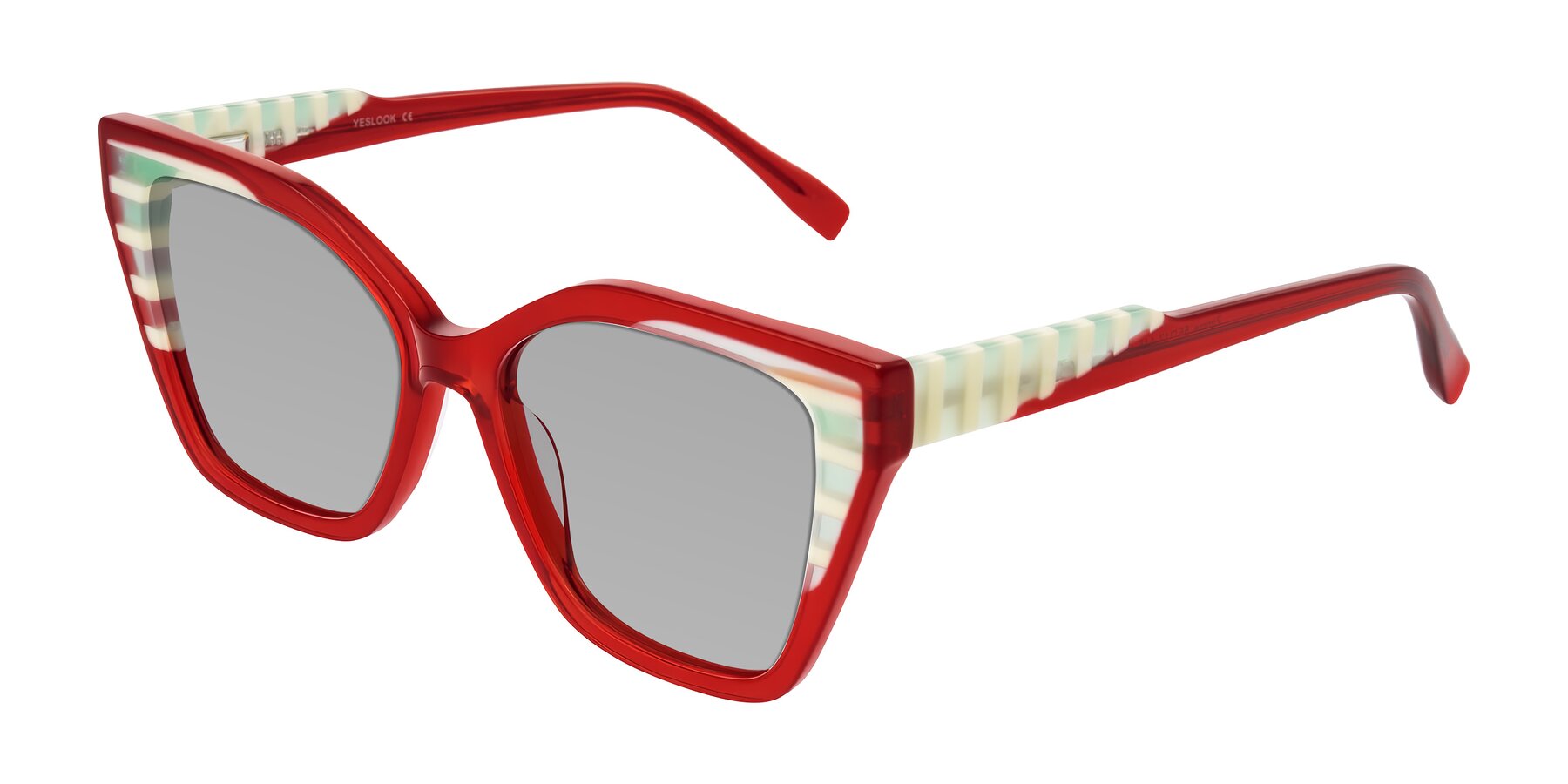 Angle of Zimme in Cherry Pop with Light Gray Tinted Lenses
