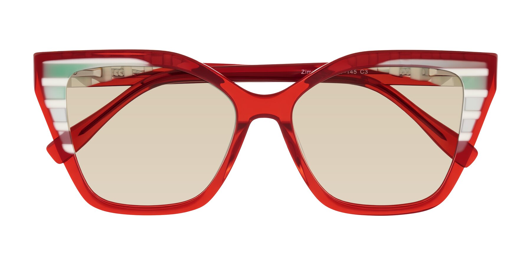 Folded Front of Zimme in Cherry Pop with Light Brown Tinted Lenses
