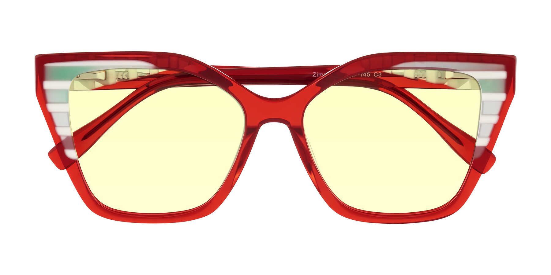Folded Front of Zimme in Cherry Pop with Light Yellow Tinted Lenses