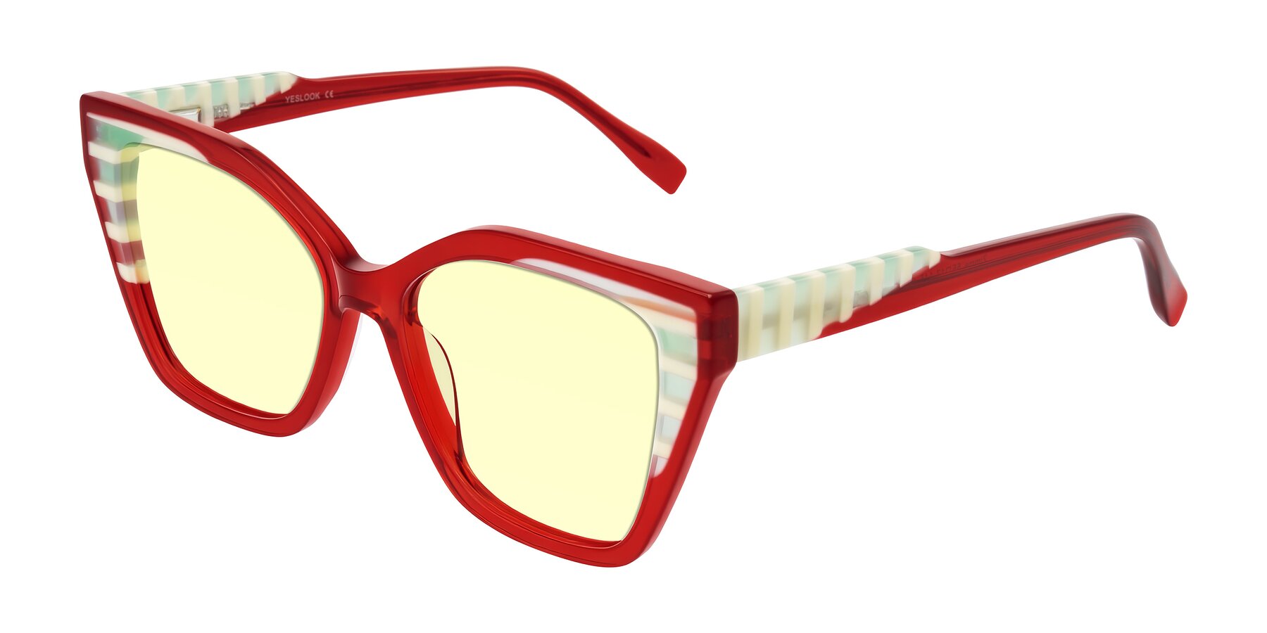 Angle of Zimme in Cherry Pop with Light Yellow Tinted Lenses
