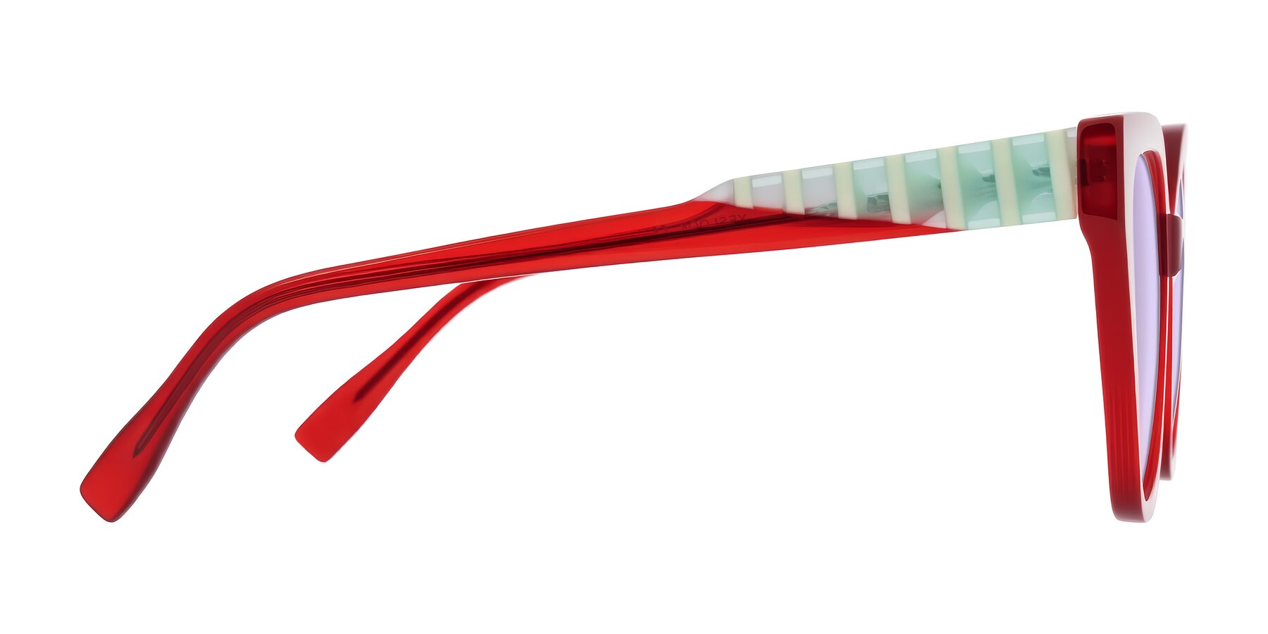Side of Zimme in Cherry Pop with Light Purple Tinted Lenses