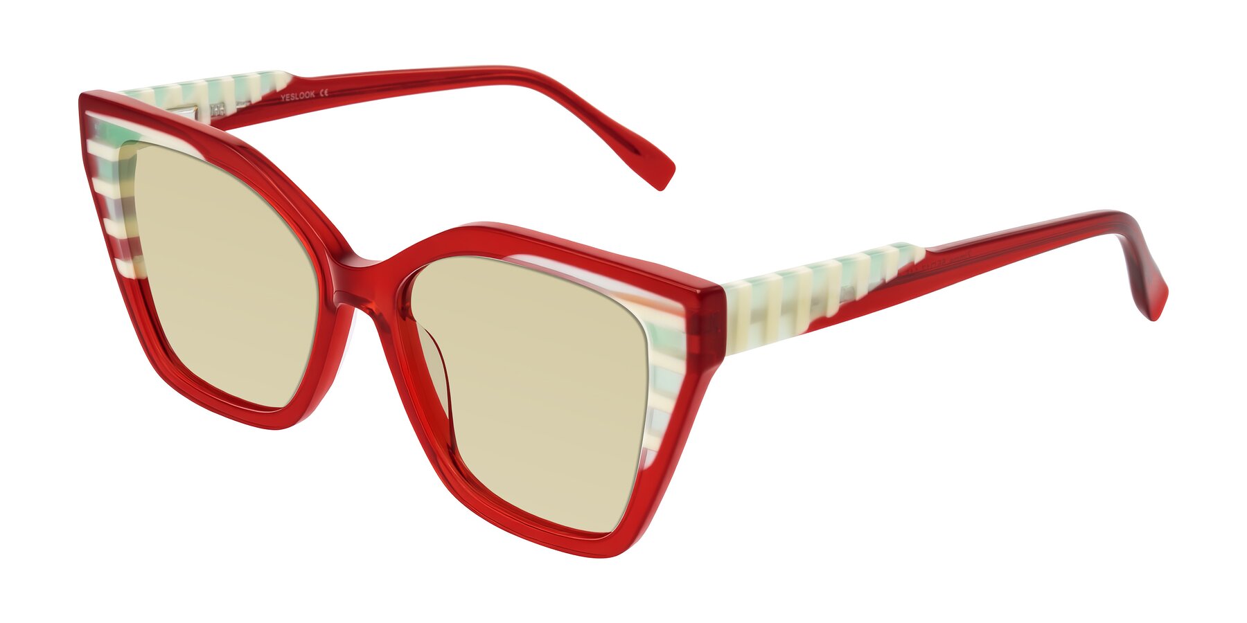 Angle of Zimme in Cherry Pop with Light Champagne Tinted Lenses