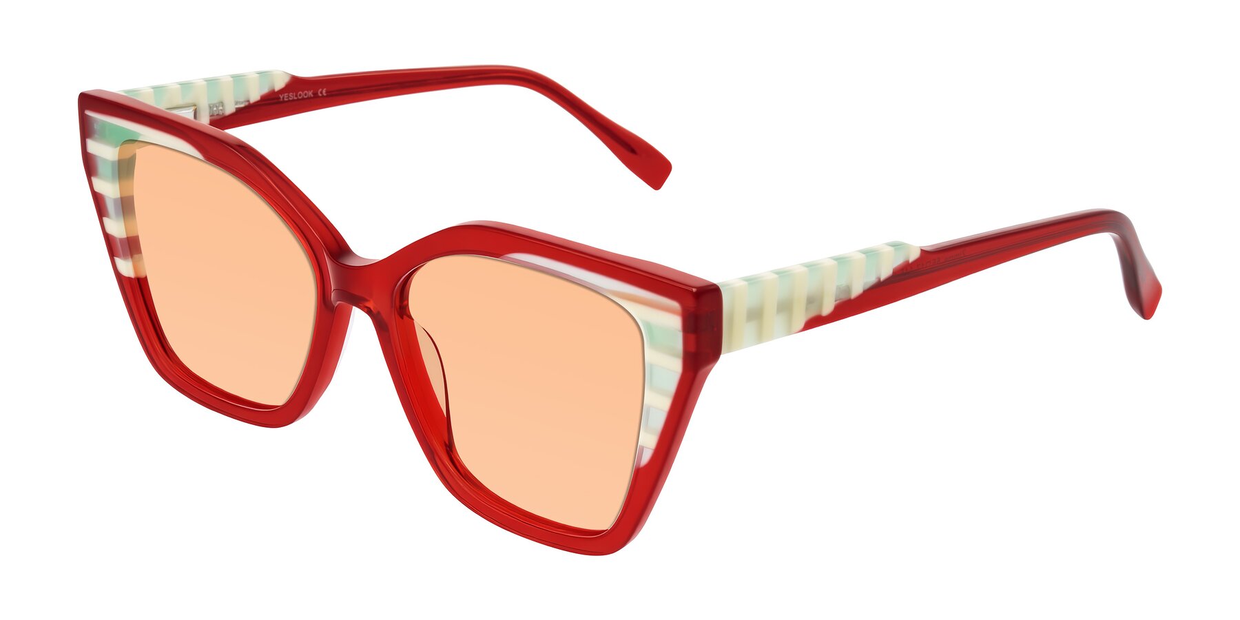 Angle of Zimme in Cherry Pop with Light Orange Tinted Lenses