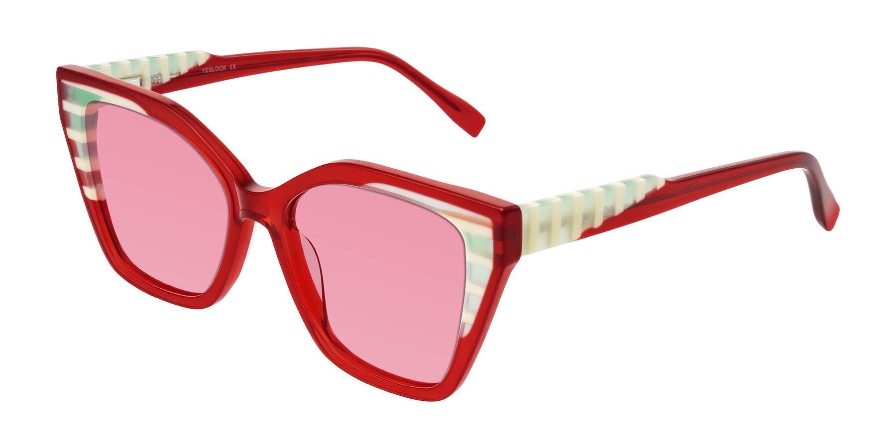 Angle of Zimme in Cherry Pop with Pink Tinted Lenses