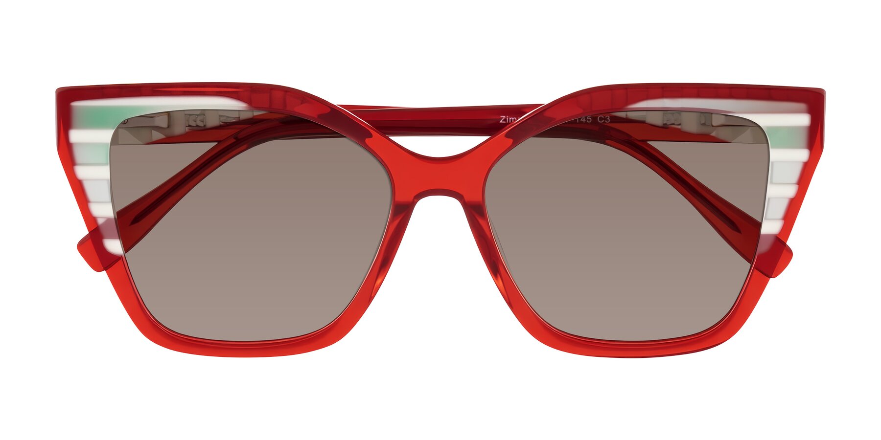Folded Front of Zimme in Cherry Pop with Medium Brown Tinted Lenses