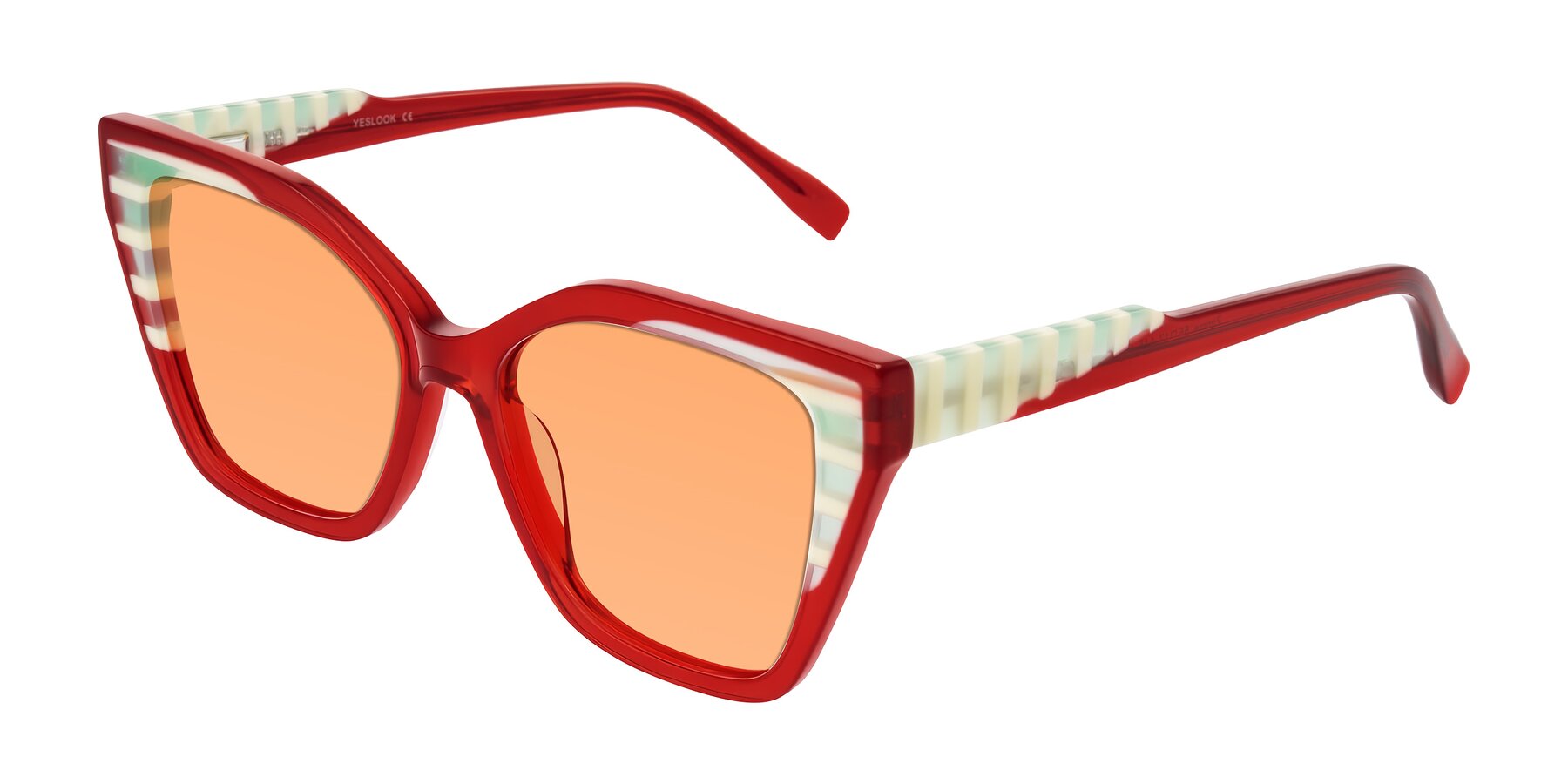 Angle of Zimme in Cherry Pop with Medium Orange Tinted Lenses