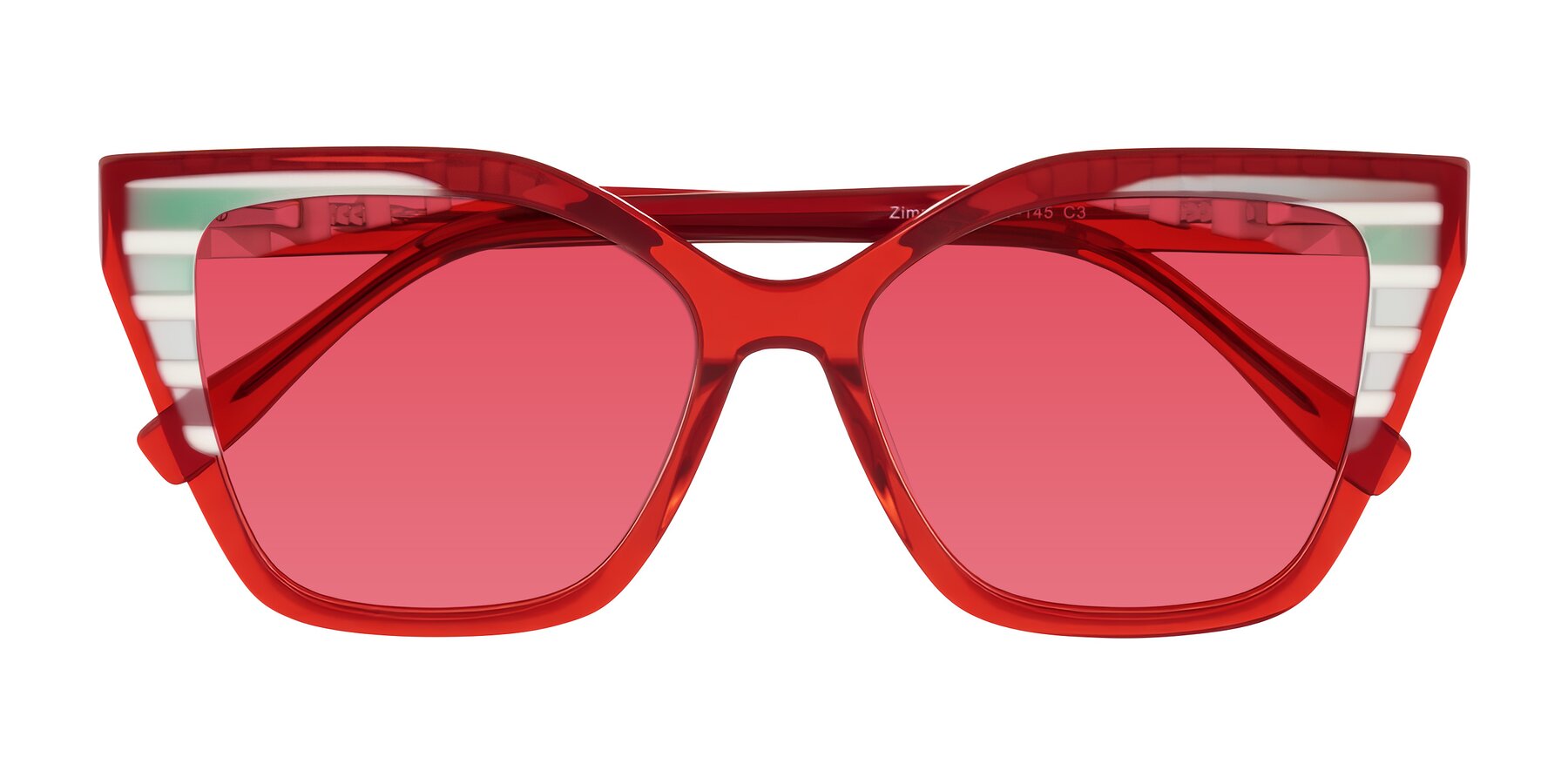 Folded Front of Zimme in Cherry Pop with Red Tinted Lenses