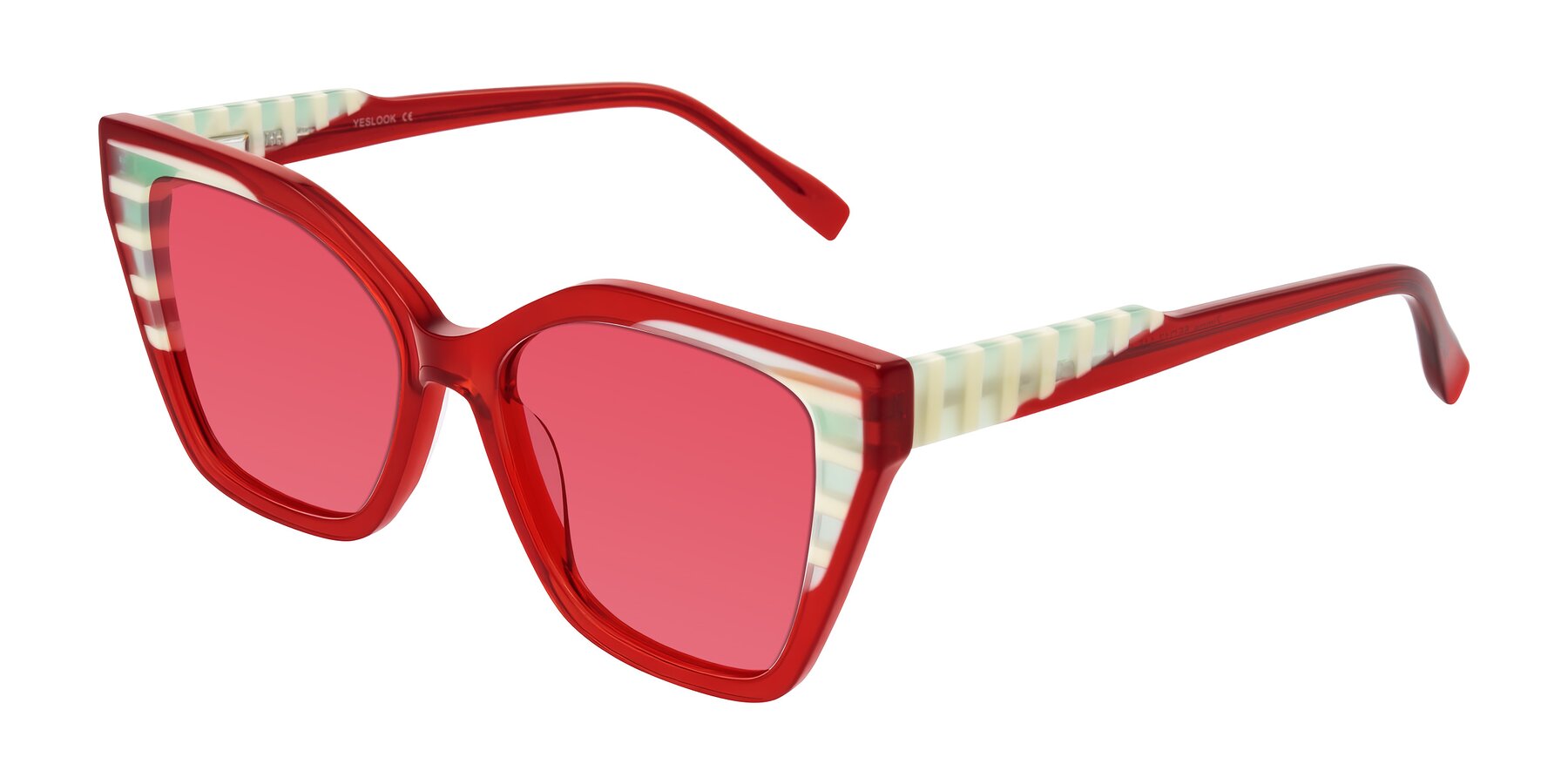 Angle of Zimme in Cherry Pop with Red Tinted Lenses