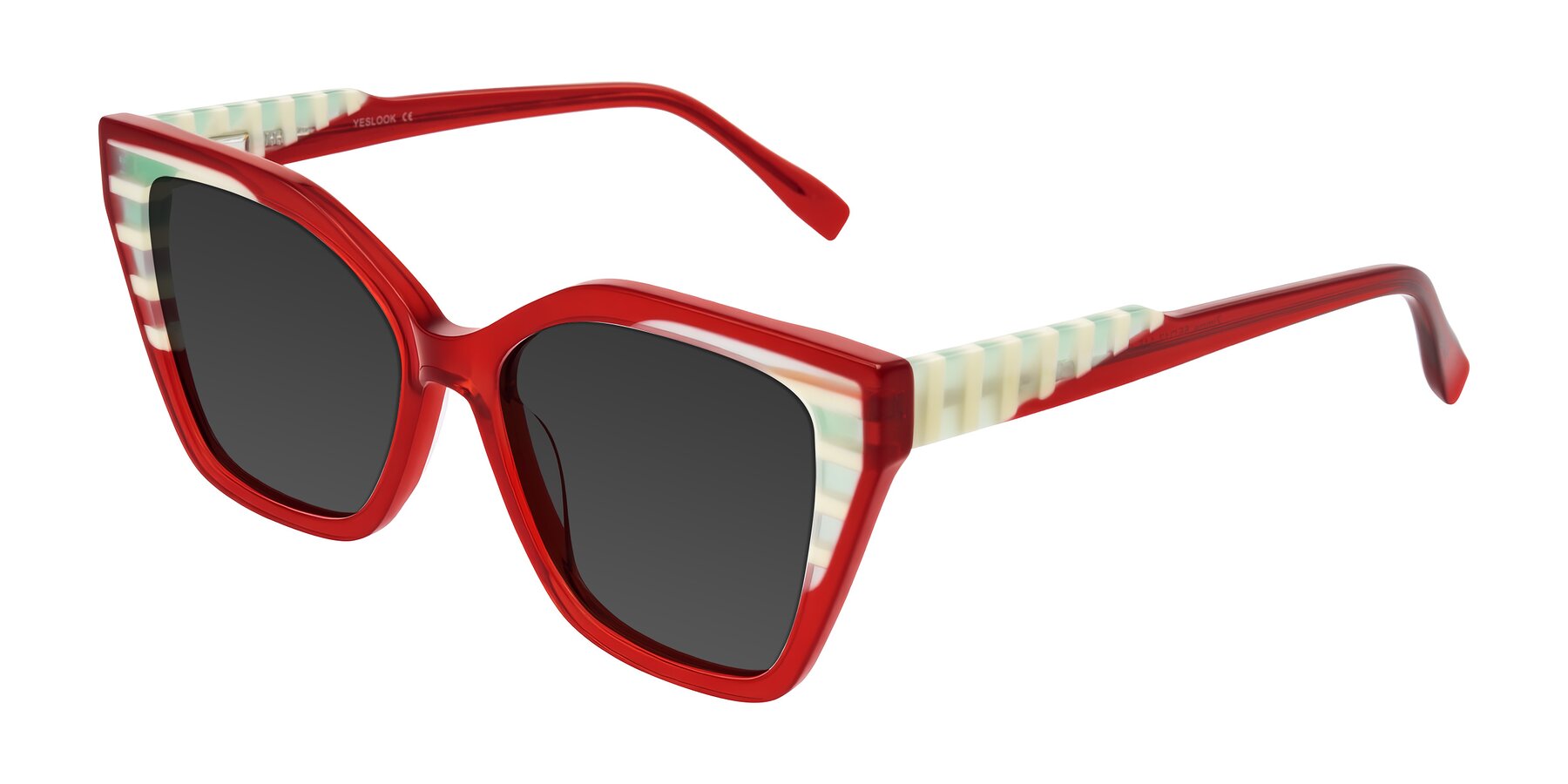 Angle of Zimme in Cherry Pop with Gray Tinted Lenses