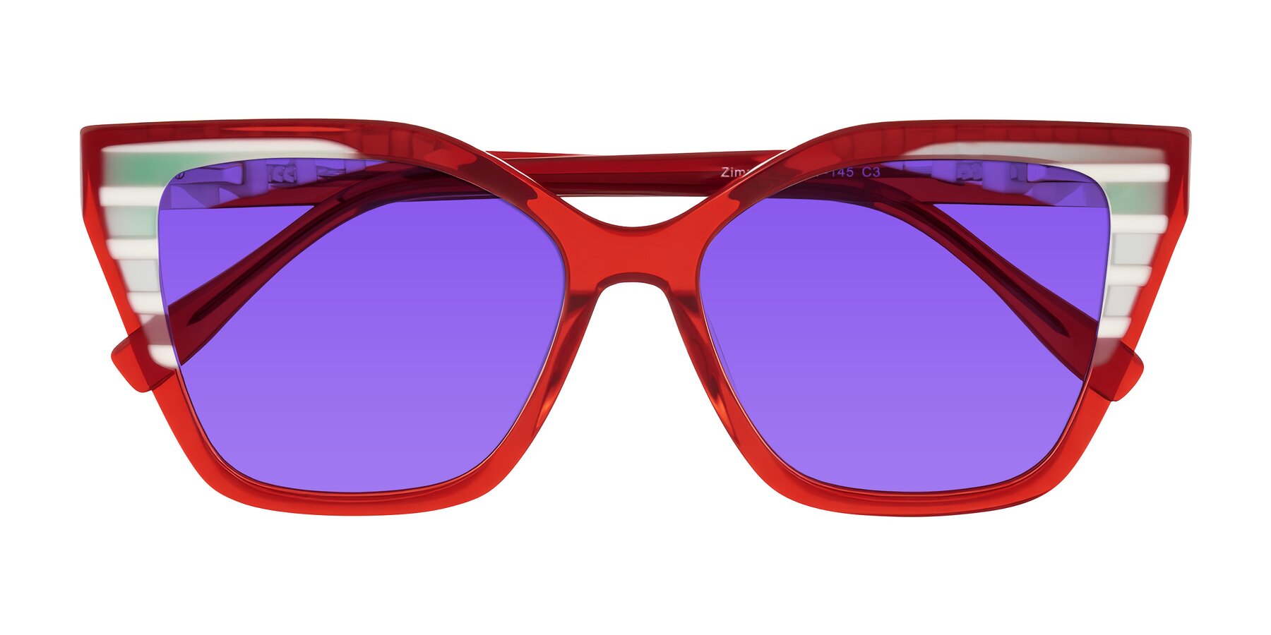 Folded Front of Zimme in Cherry Pop with Purple Tinted Lenses