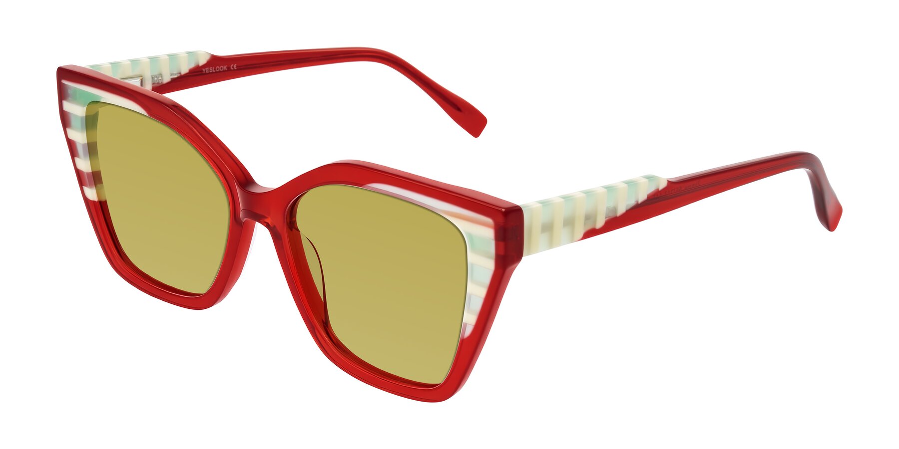 Angle of Zimme in Cherry Pop with Champagne Tinted Lenses