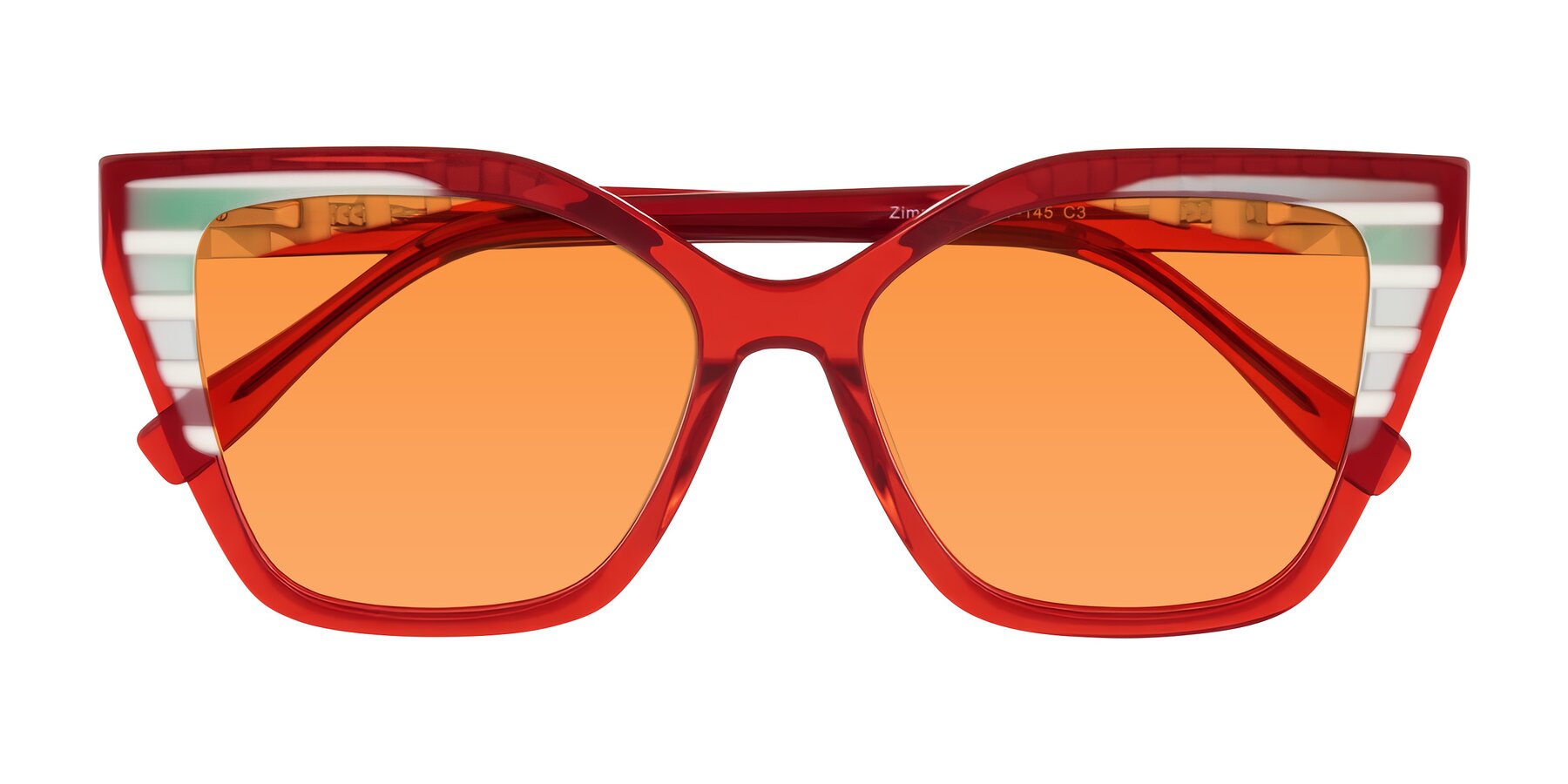 Folded Front of Zimme in Cherry Pop with Orange Tinted Lenses