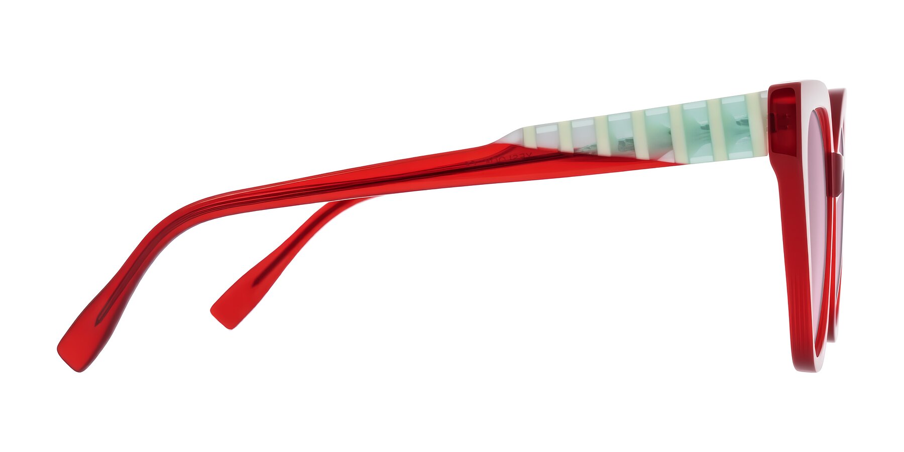 Side of Zimme in Cherry Pop with Light Wine Tinted Lenses
