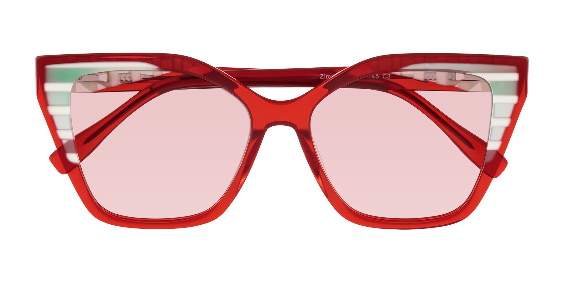 Folded Front of Zimme in Cherry Pop with Light Garnet Tinted Lenses
