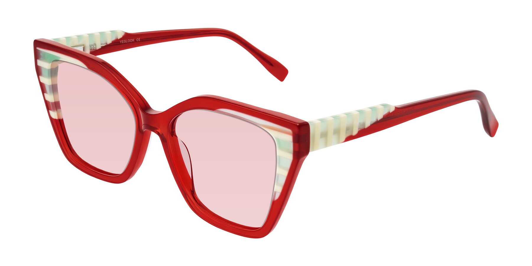Angle of Zimme in Cherry Pop with Light Garnet Tinted Lenses