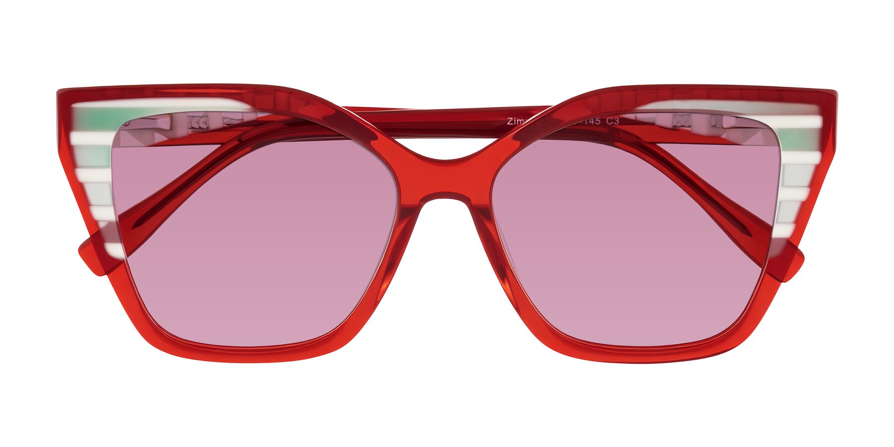Folded Front of Zimme in Cherry Pop with Medium Wine Tinted Lenses