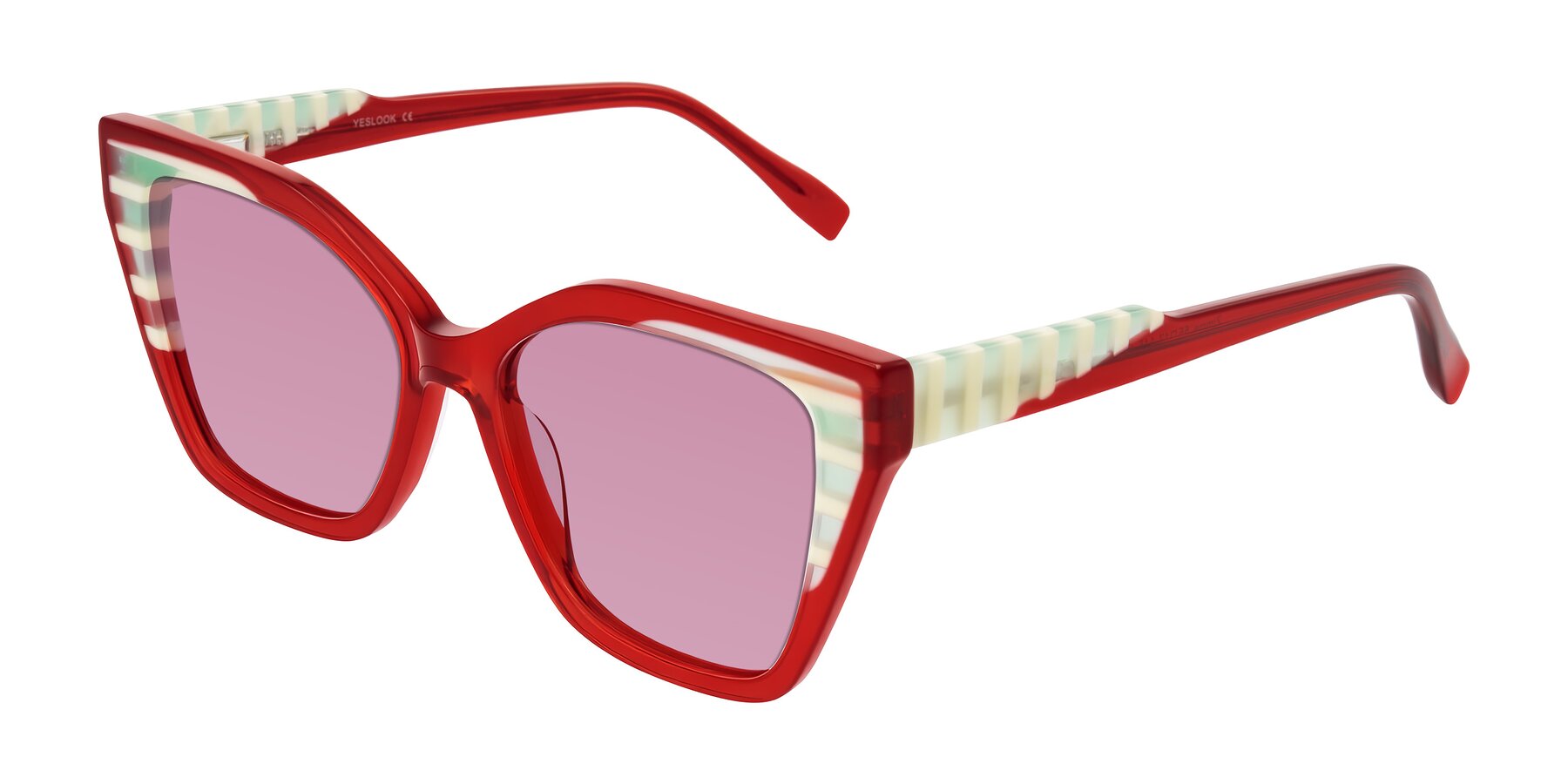 Angle of Zimme in Cherry Pop with Medium Wine Tinted Lenses