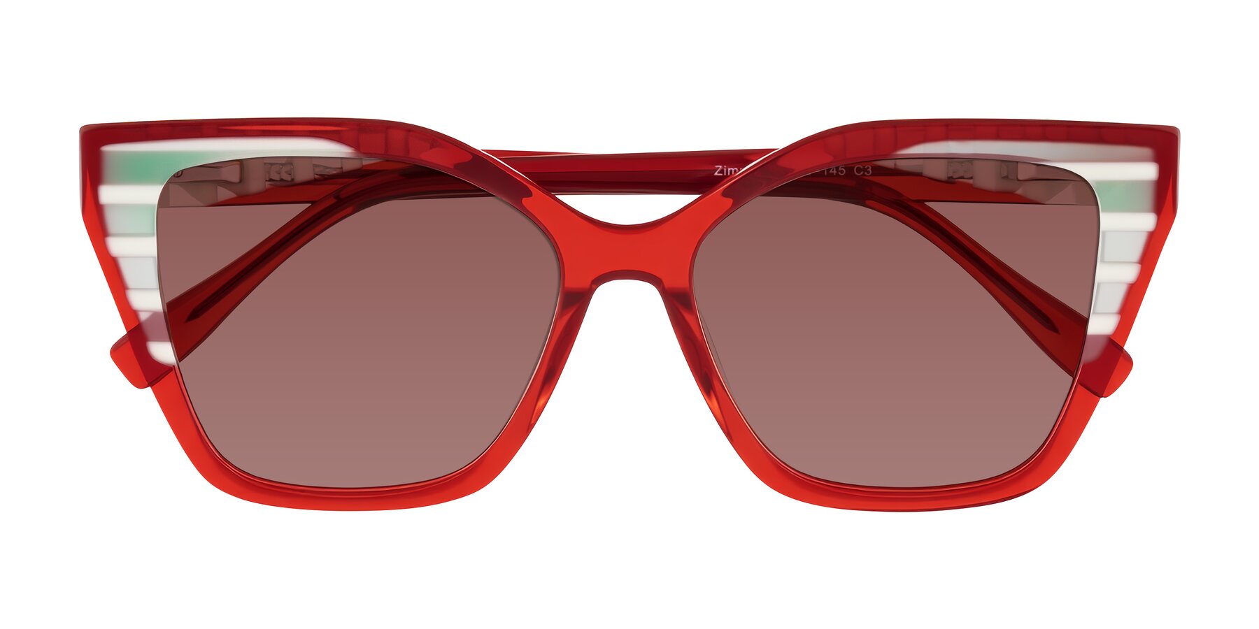 Folded Front of Zimme in Cherry Pop with Garnet Tinted Lenses