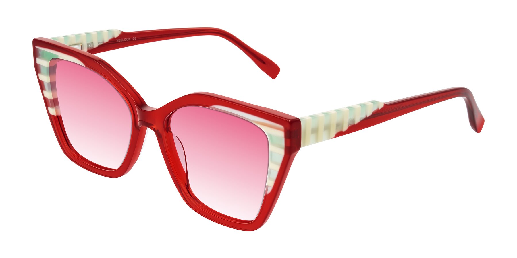 Angle of Zimme in Cherry Pop with Pink Gradient Lenses