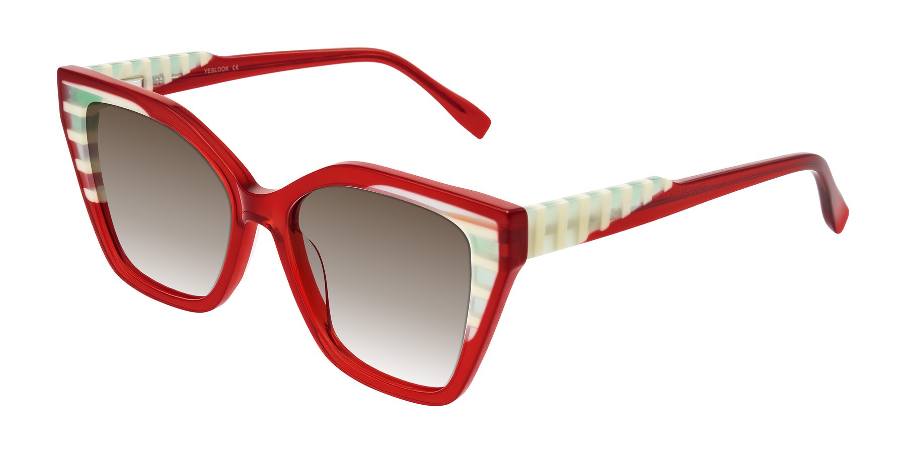 Angle of Zimme in Cherry Pop with Brown Gradient Lenses