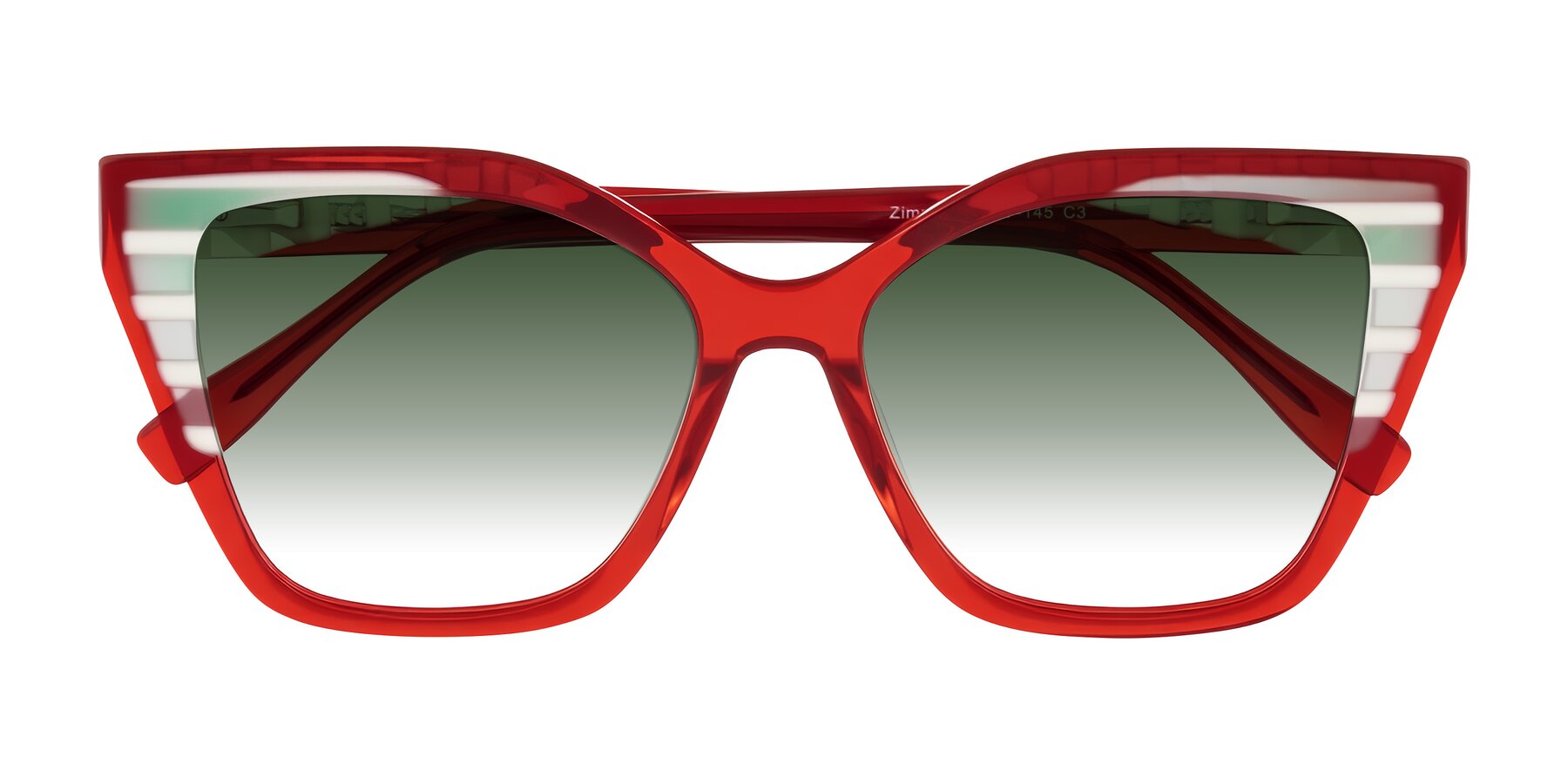 Folded Front of Zimme in Cherry Pop with Green Gradient Lenses