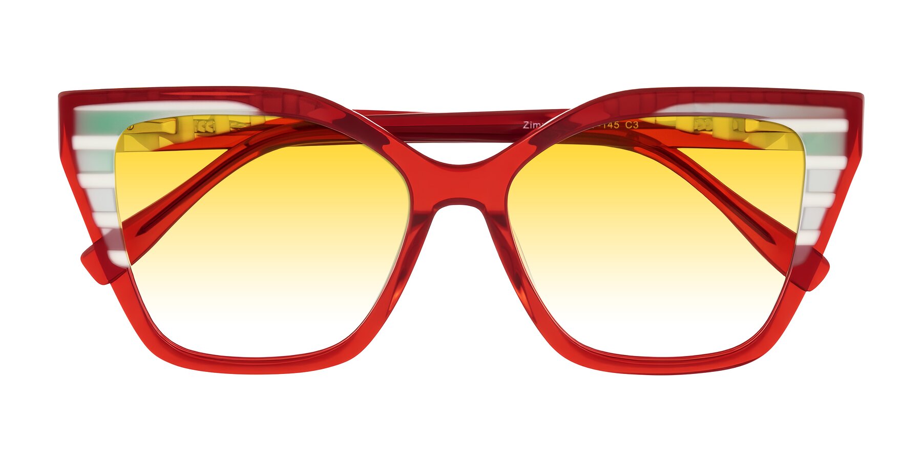 Folded Front of Zimme in Cherry Pop with Yellow Gradient Lenses