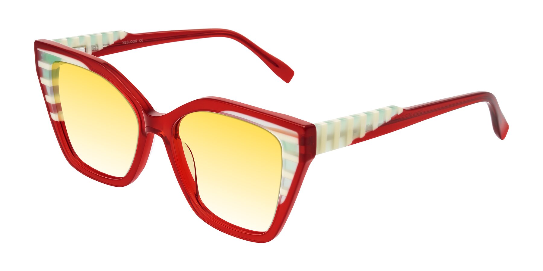 Angle of Zimme in Cherry Pop with Yellow Gradient Lenses