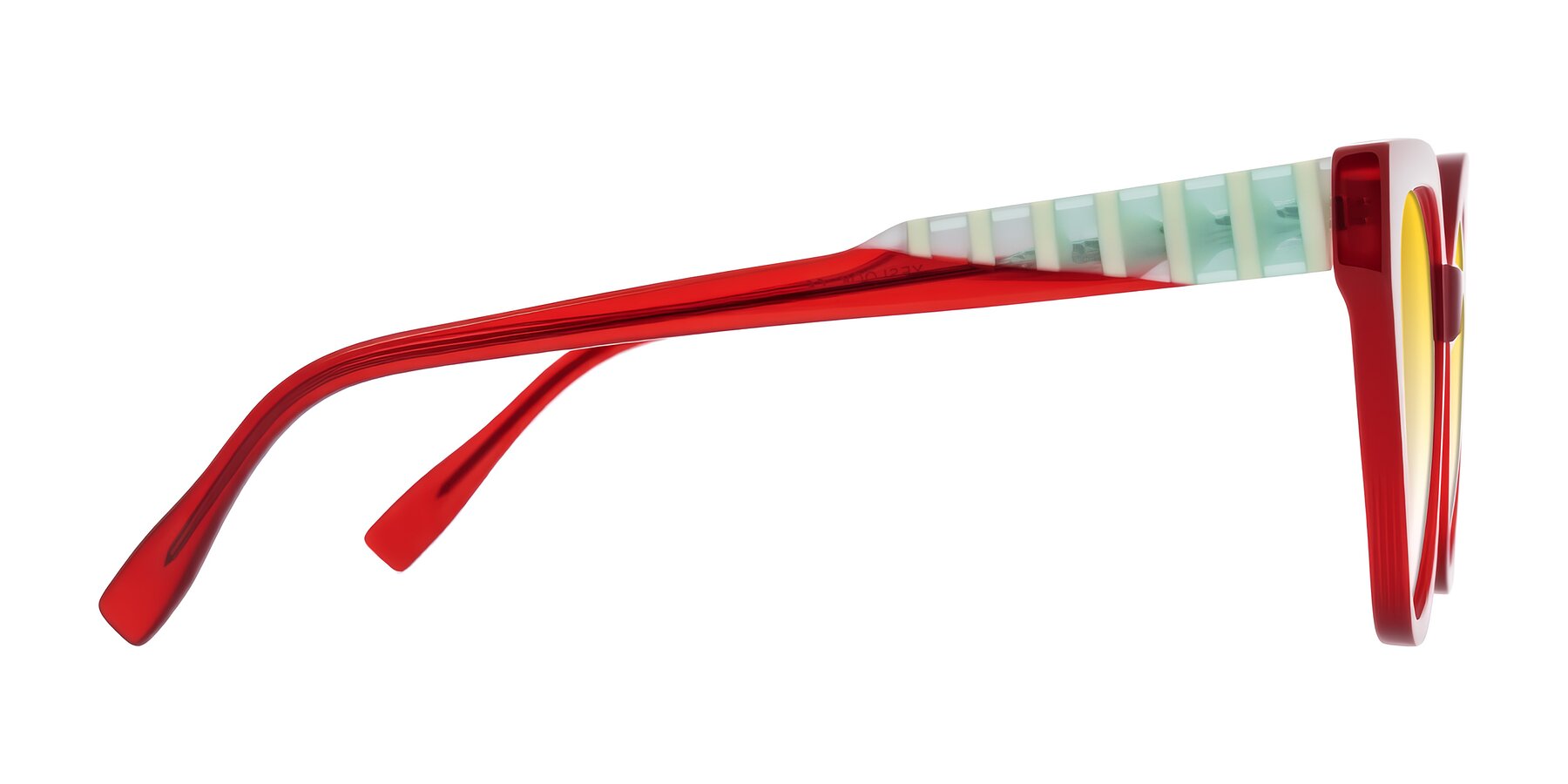 Side of Zimme in Cherry Pop with Yellow Gradient Lenses
