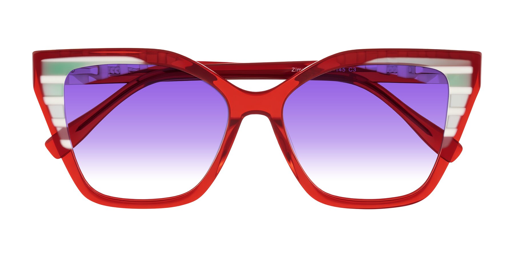 Folded Front of Zimme in Cherry Pop with Purple Gradient Lenses