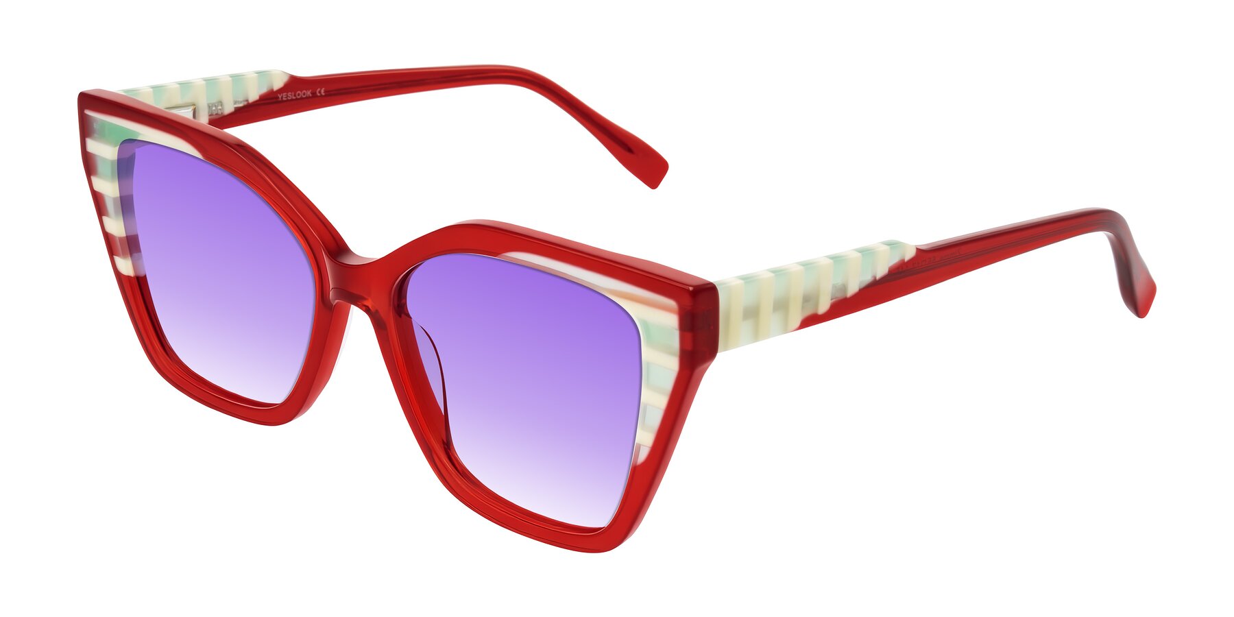 Angle of Zimme in Cherry Pop with Purple Gradient Lenses